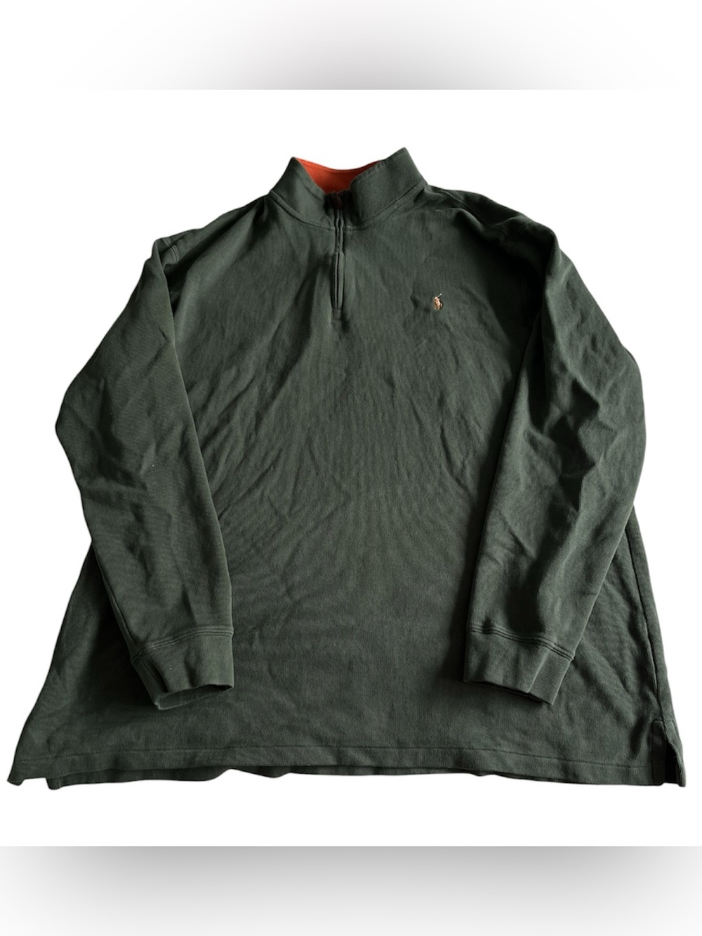 Polo Ralph Lauren Sweater Mens 2XLT Green Estate Rib Knit Quarter Zip Pullover